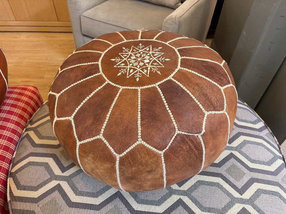 Pottery Barn Nadia Moroccan-Style Leather Pouf