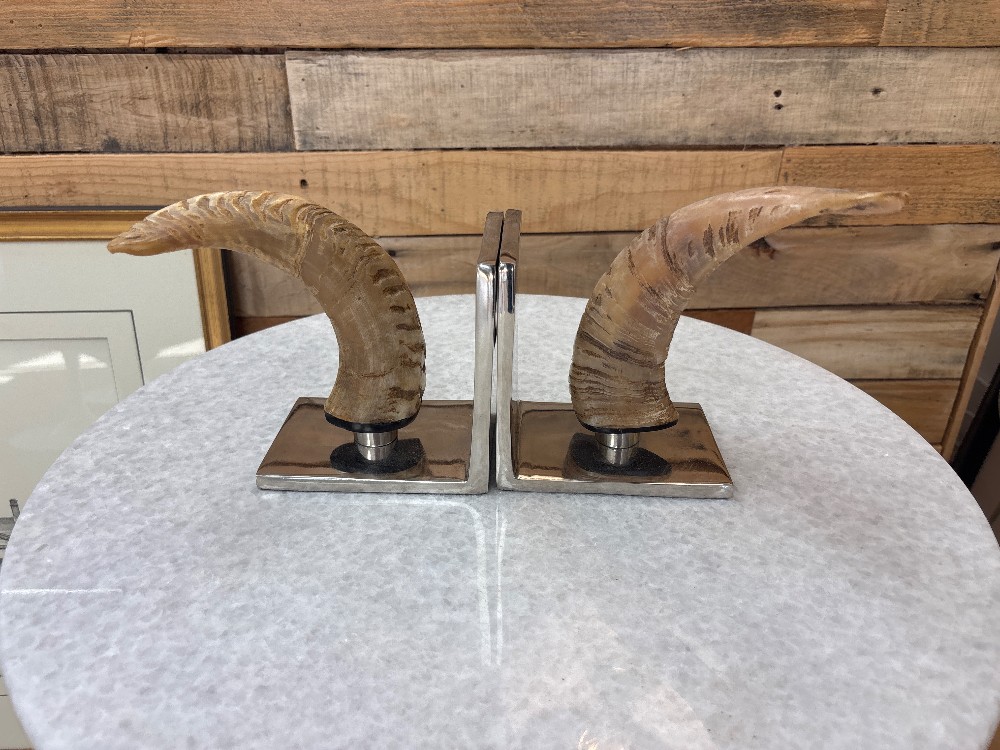Metal Horn Bookends, Pair