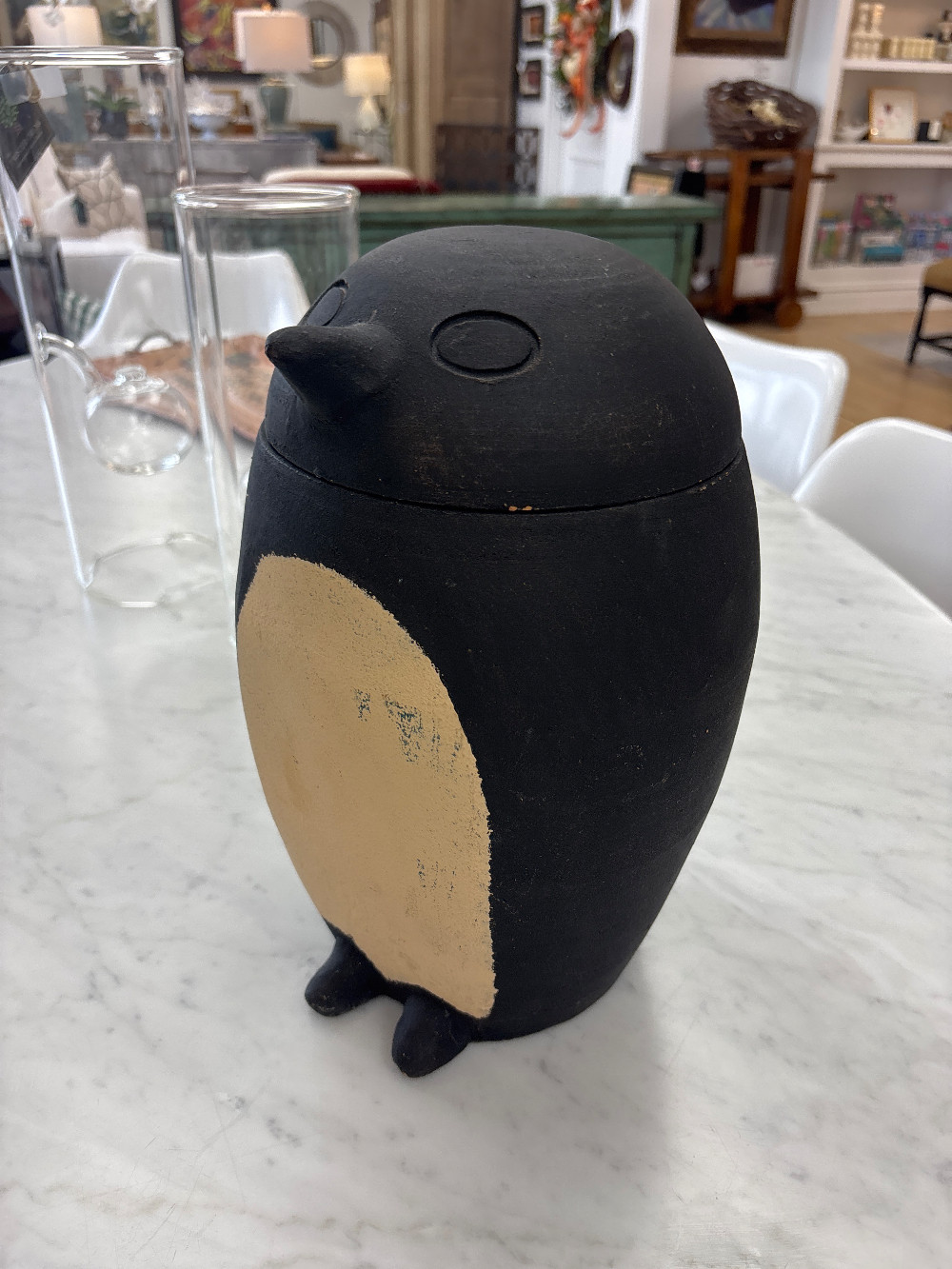 Painted Ceramic Penguin Jar