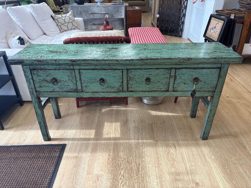 Vintage Lacquered Chinese Reclaimed 4-Drawer Console