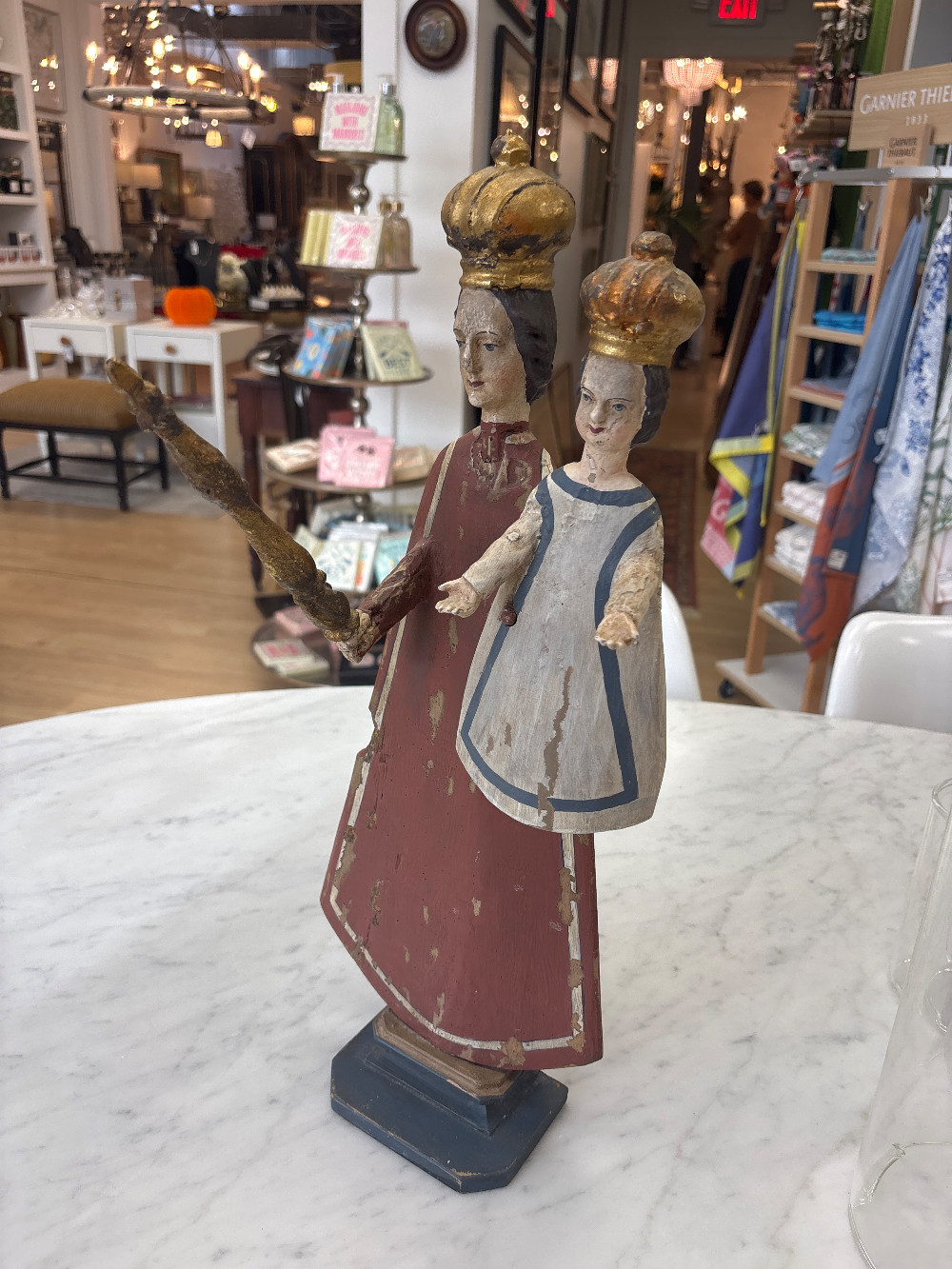 Antique Polychrome Santos Madonna & Child Sculpture