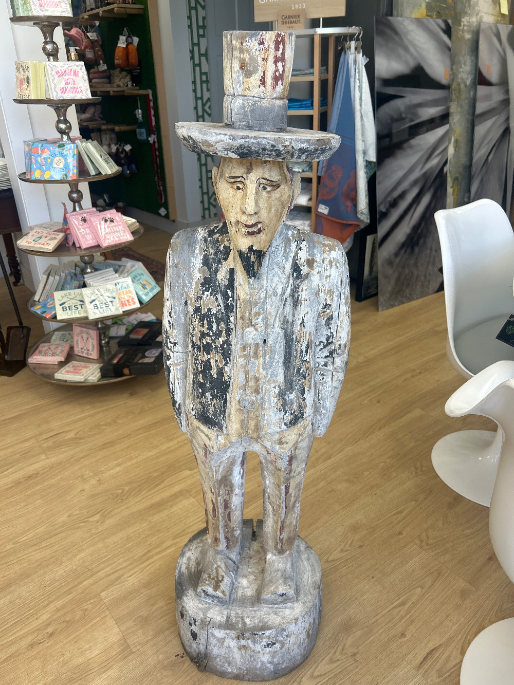 Distressed Carved Wood Uncle Sam Statue (As Is)