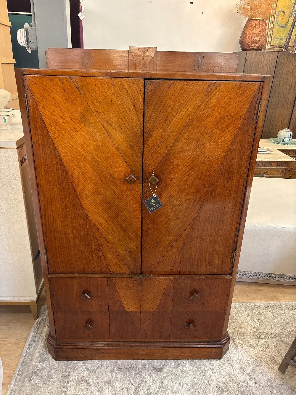 Antique Art Deco British Colonial Teak Cabinet, C. 1935