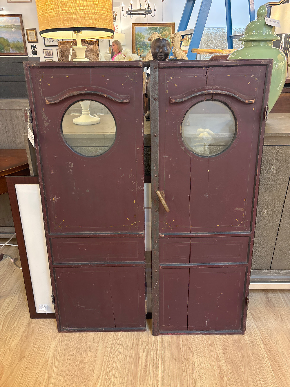 Antique Nautical Porthole Window Ship Doors, Pair