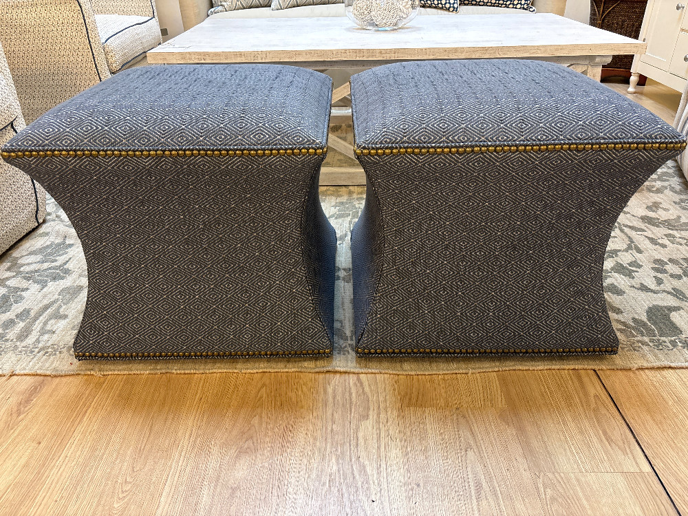Ballard Designs Courbe Nailhead Ottomans, Pair