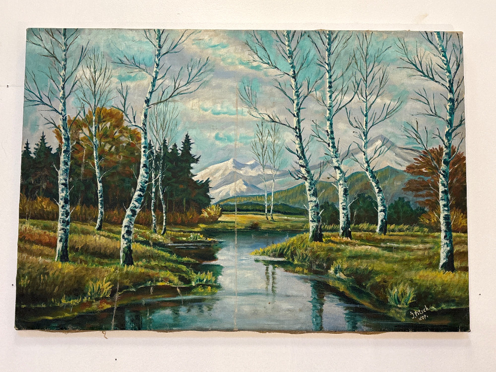 Vintage Forest Landscape Painting, Signed