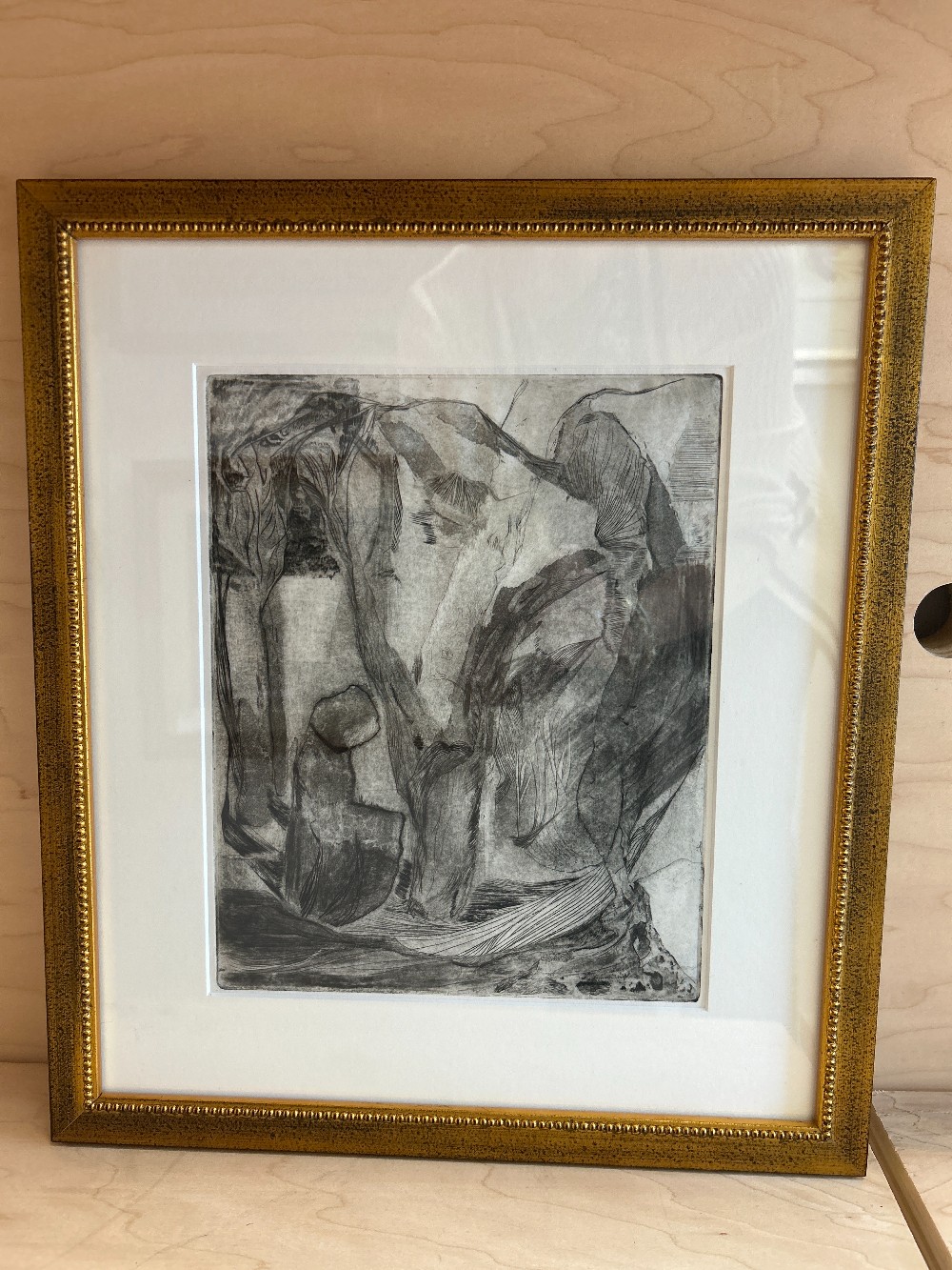 Abstract Black & White Etching, Gold Frame