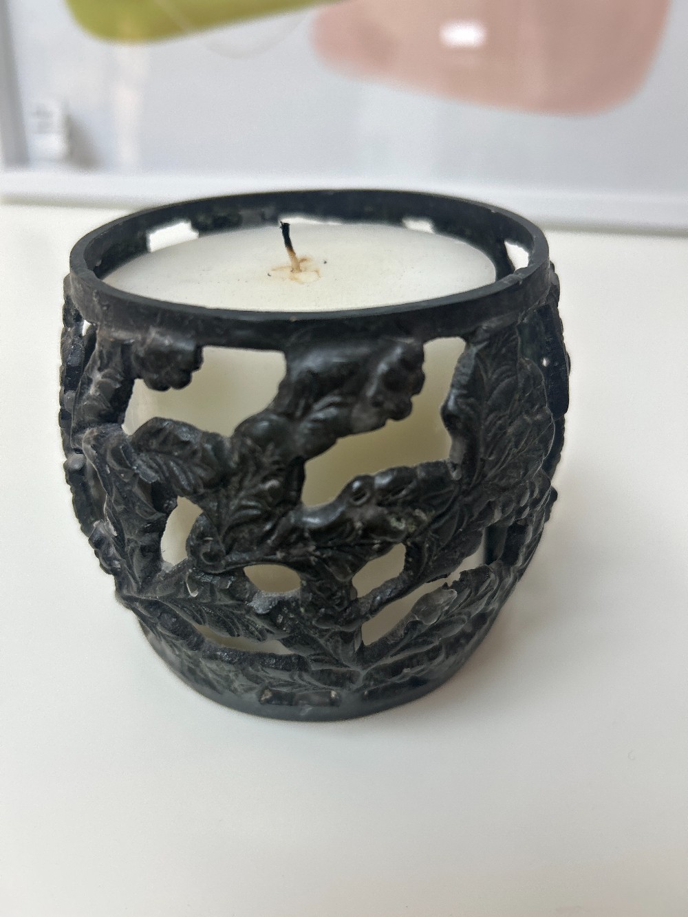 Metal Candle Holder w/Candle