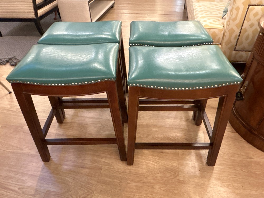 Leather Nailhead Backless Counter Stools - Set of 4