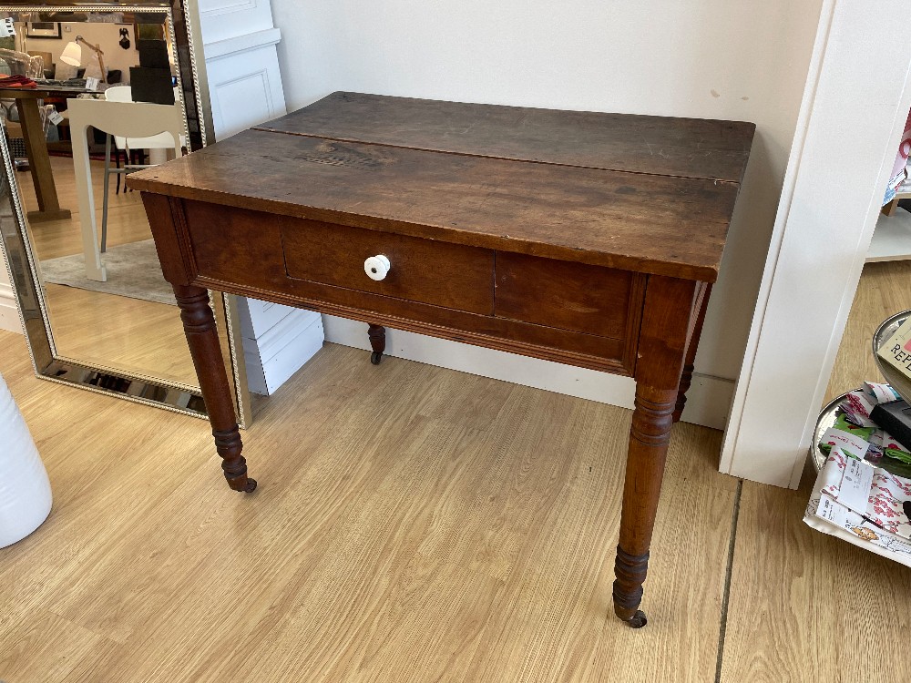 Antique Farmhouse Table on Casters with Drawer