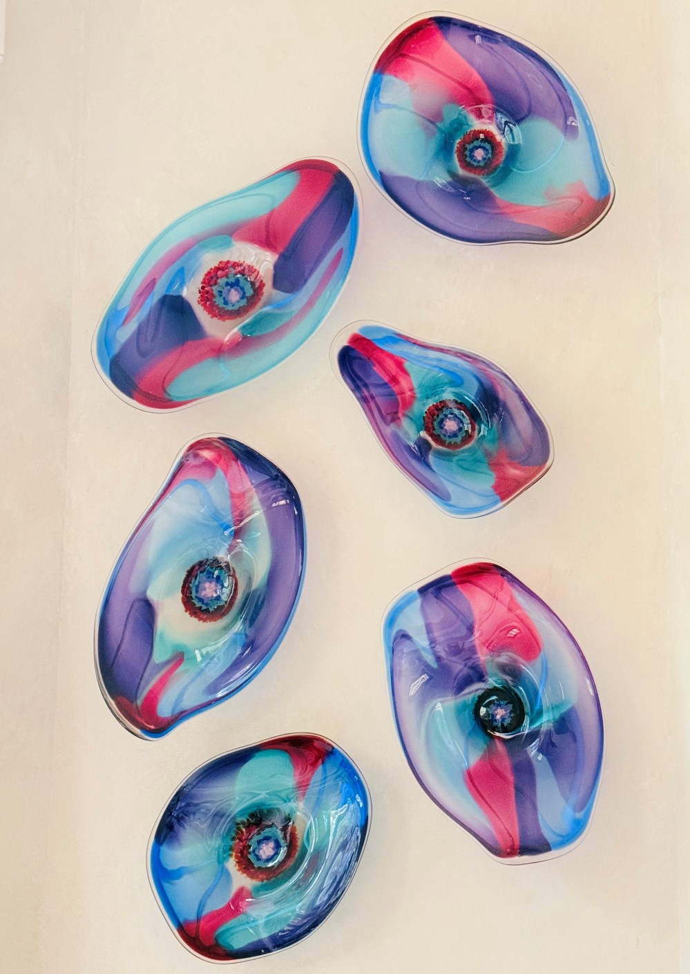 Ross Neder Hand Blown Glass Wall Sculptures - Set of 6