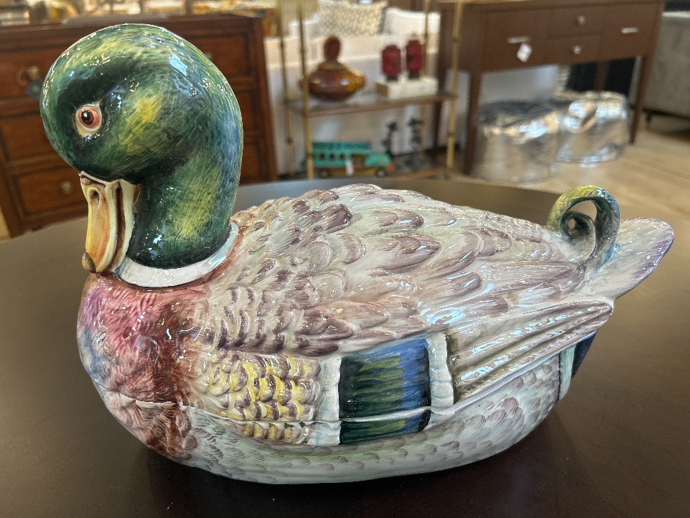 Vintage Majolica Duck Tureen, Made in Italy