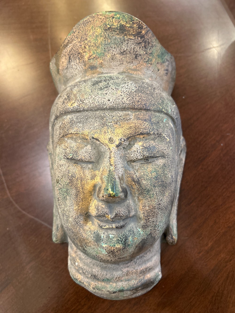 Vintage Patinaed Metal Buddha Face Wall Art
