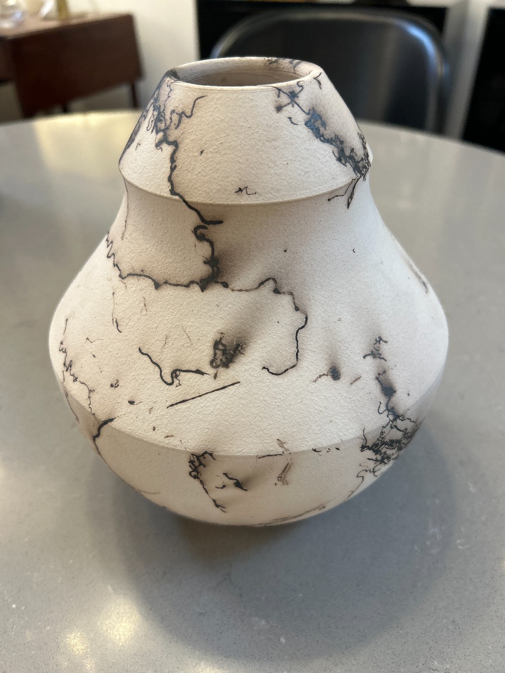 Horse Hair Pottery Dry Vase by Jeff Blandford, Signed, 2017