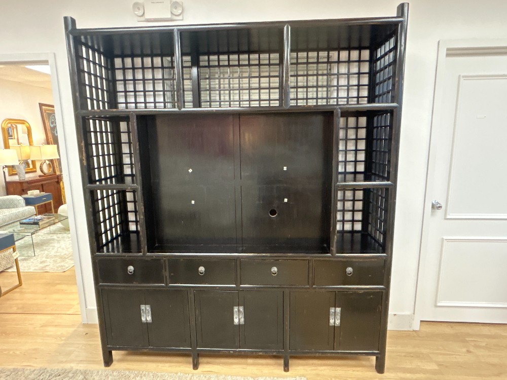 Chinese Lacquered Elm Wood Media Hutch