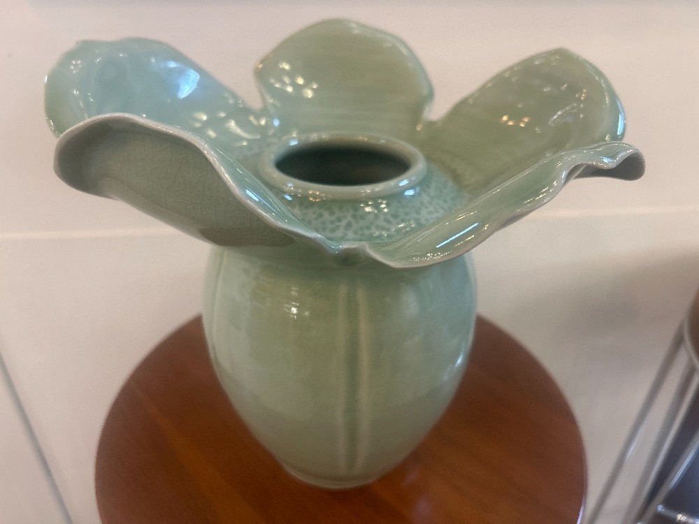 Siam Celadon Wood Ash Glaze Ceramic Lotus Vase