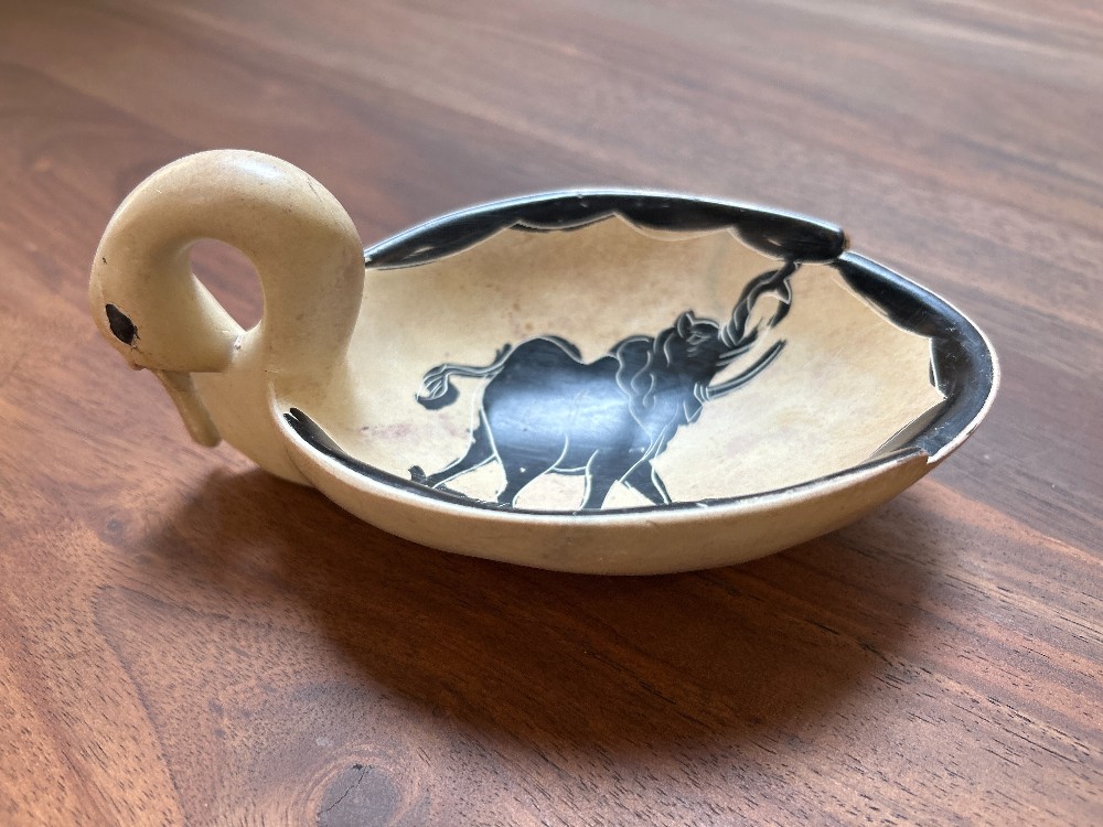 Vintage African Hand Carved Soapstone Elephant Dish
