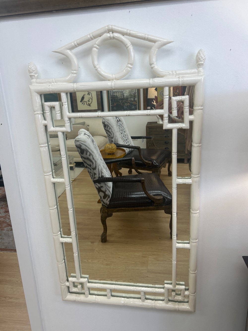 Vintage Lacquered Faux Bamboo Pagoda Mirror