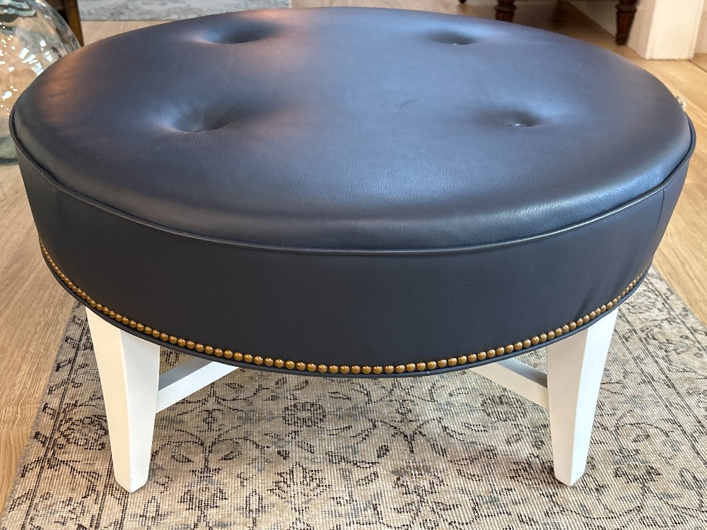 Charles Stewart Custom Round Leather Ottoman