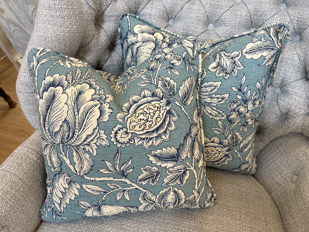 Blue White Floral Pillows, Pair