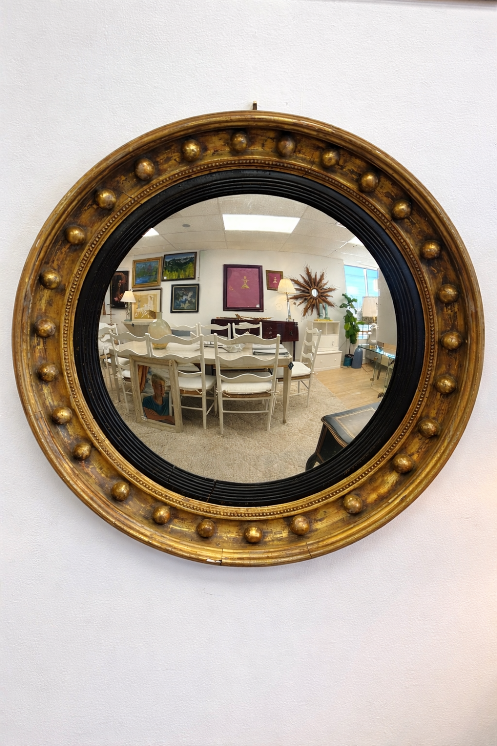 Antique Gilt Bull's Eye Round Convex Mirror
