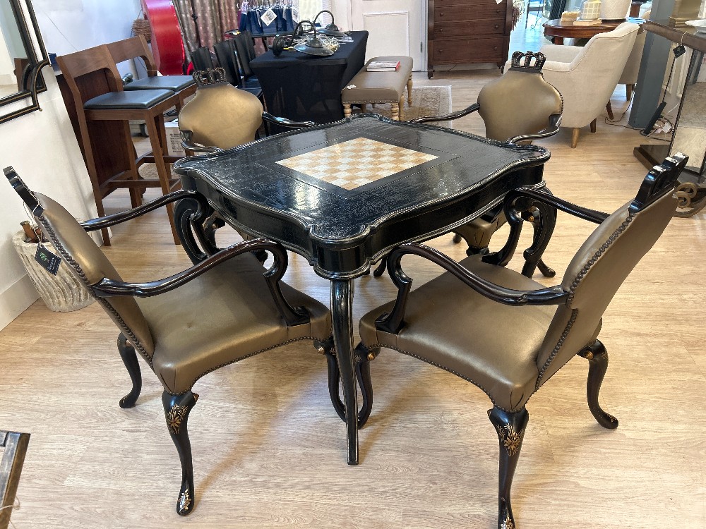 Baker Louis XV Convertible Game Table & 4 Chairs