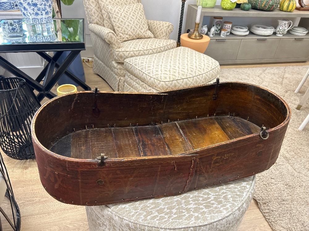 Vintage Painted Wood Asian Basket