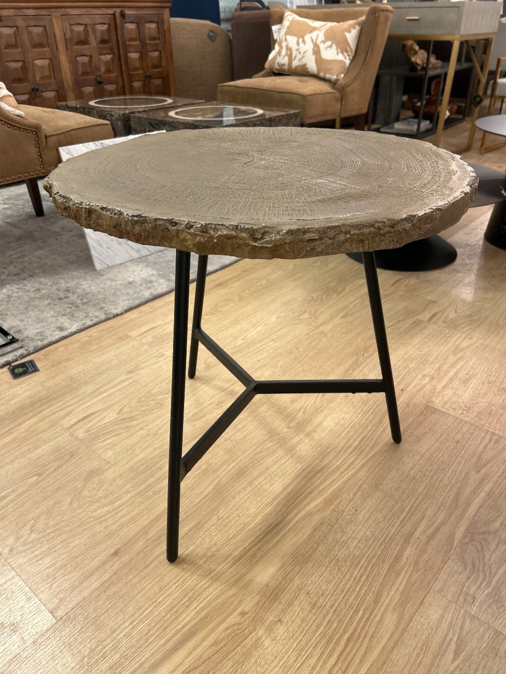 Modern Cast Metal Faux Bois Side Table