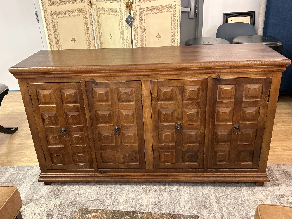 Carved Wood Panel 4-Door Sideboard