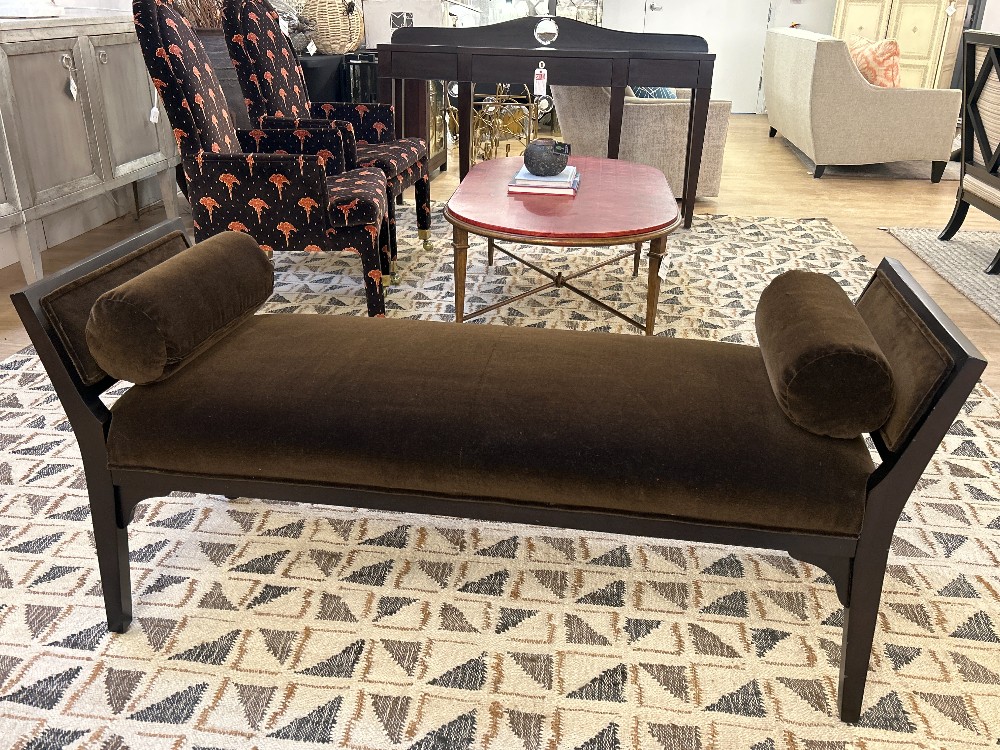 Bernhardt Upholstered Velvet Bench with Bolster Pillows