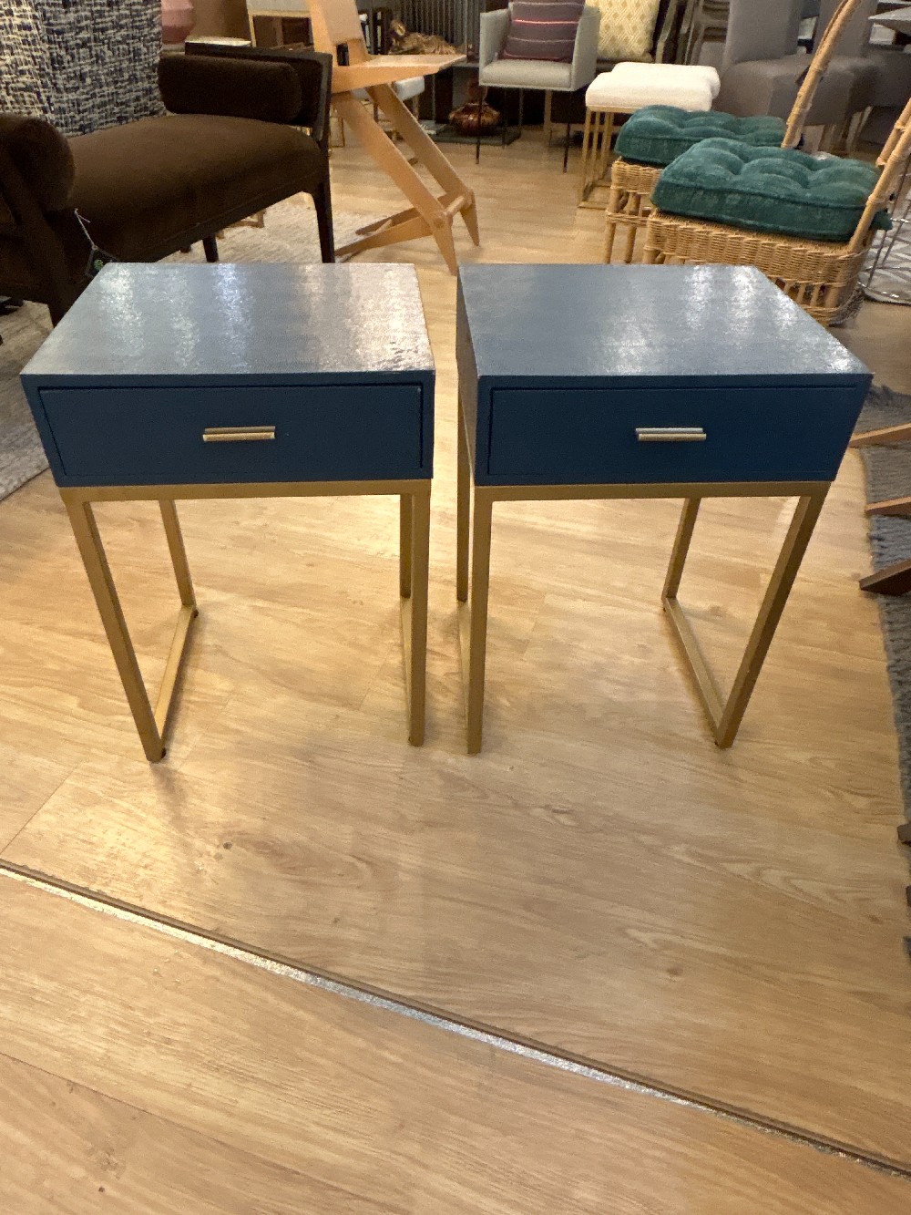 Sterling Industries Shagreen Gold Base Side Tables, Pair