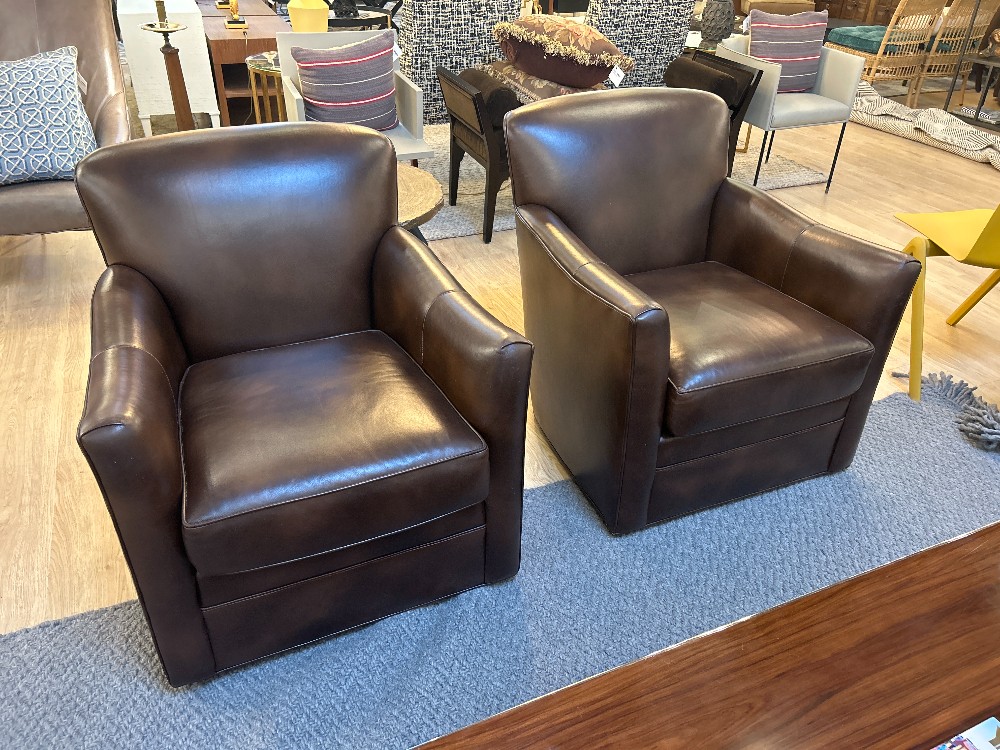 Hancock & Moore Parker Leather Swivel Chairs, Pair