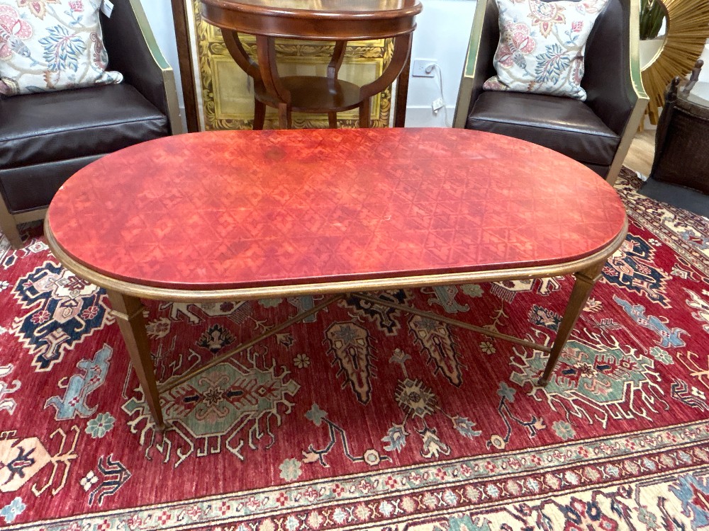 Leather Top Gilt Oval Coffee Table