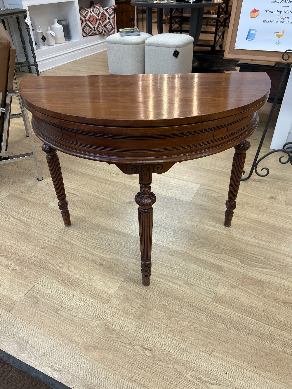 Antique Convertible Flip Top Demilune Console/Game Table