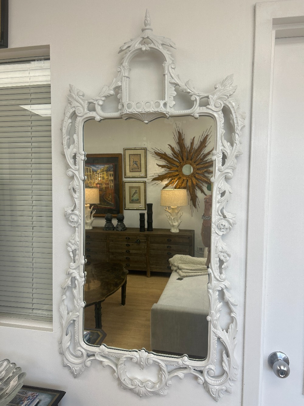 Vintage Chinese Chippendale Pagoda Painted Mirror