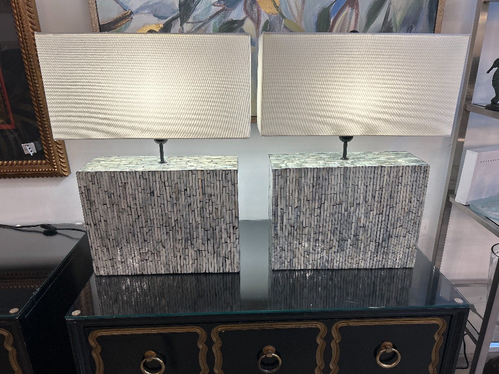 Modern Mother of Pearl Rectangular Lamps, Pair