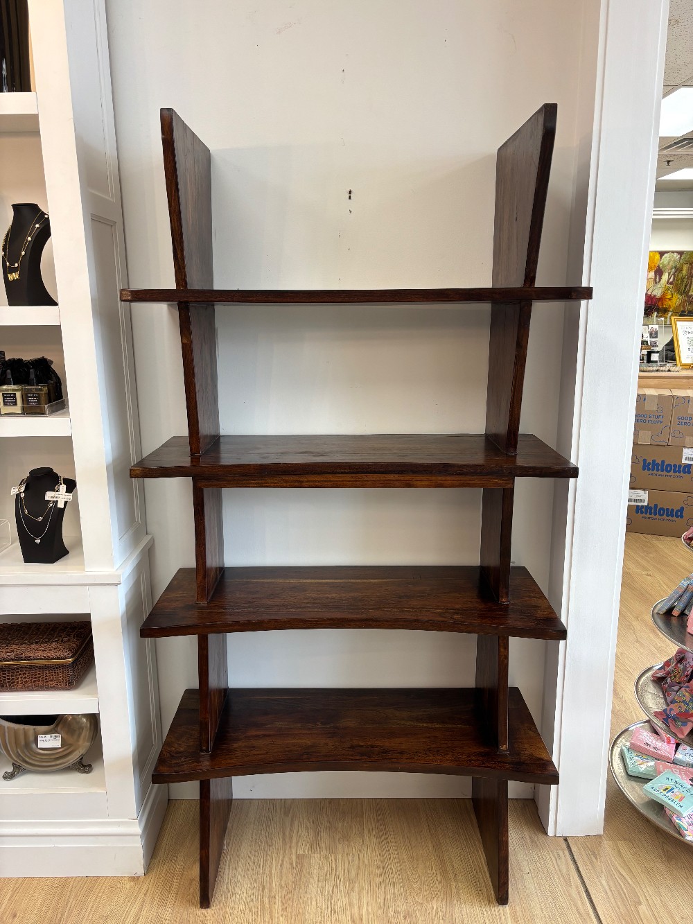 Wood 4-Tier Etagere with Wine Glass Hanger