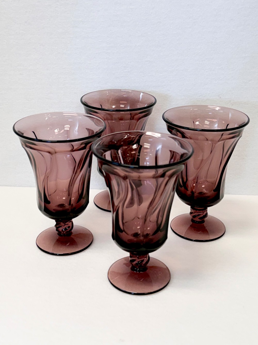Set of 4 Vtg. Amethyst Glass Goblets Fostoria Glass