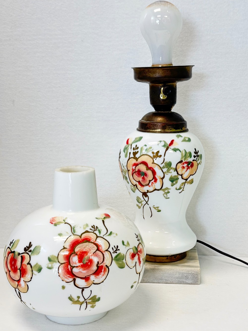 Antique Glass and Brass Lamp with Marble Base  #51