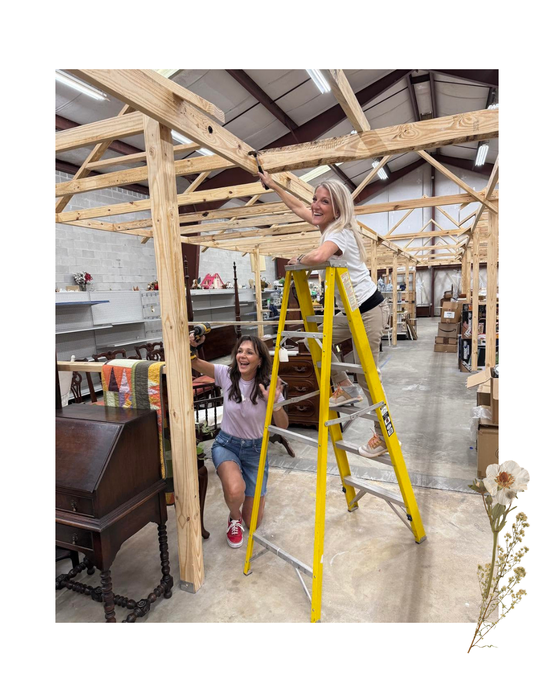 Two owners of Vintique Marketplace putting together new booths