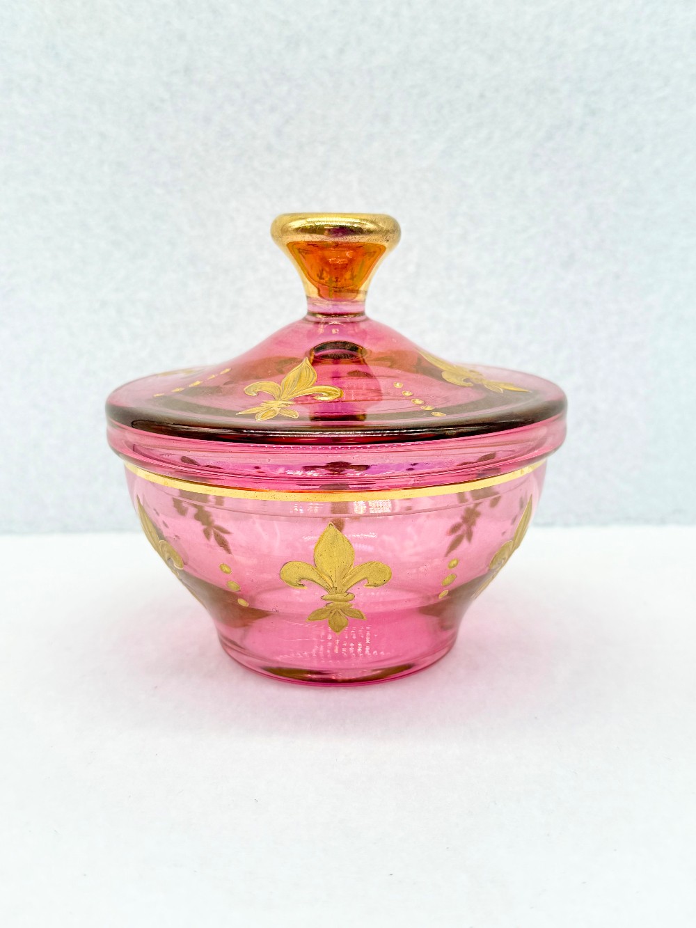 Lidded Cranberry Dish with Gold accents
