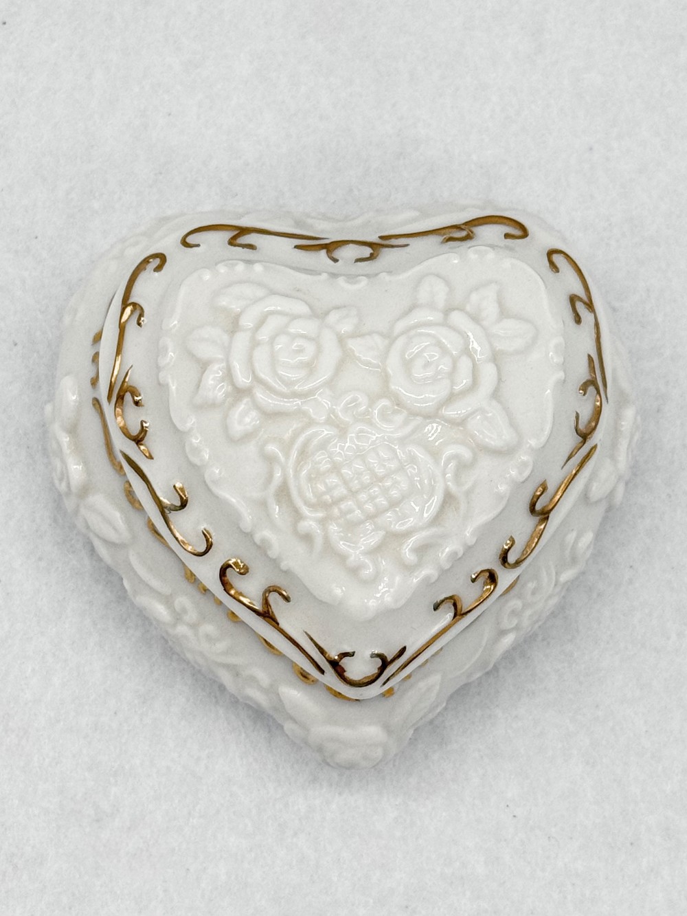 Melodies Gold Trim Rose Etch Covered Trinket Dish