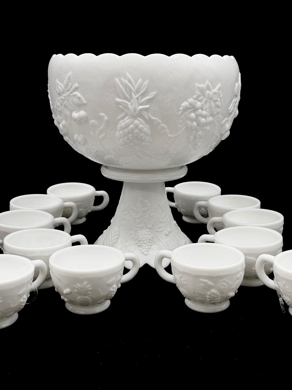 WESTMORELAND PUNCH BOWL & STAND WITH  12 CUPS
