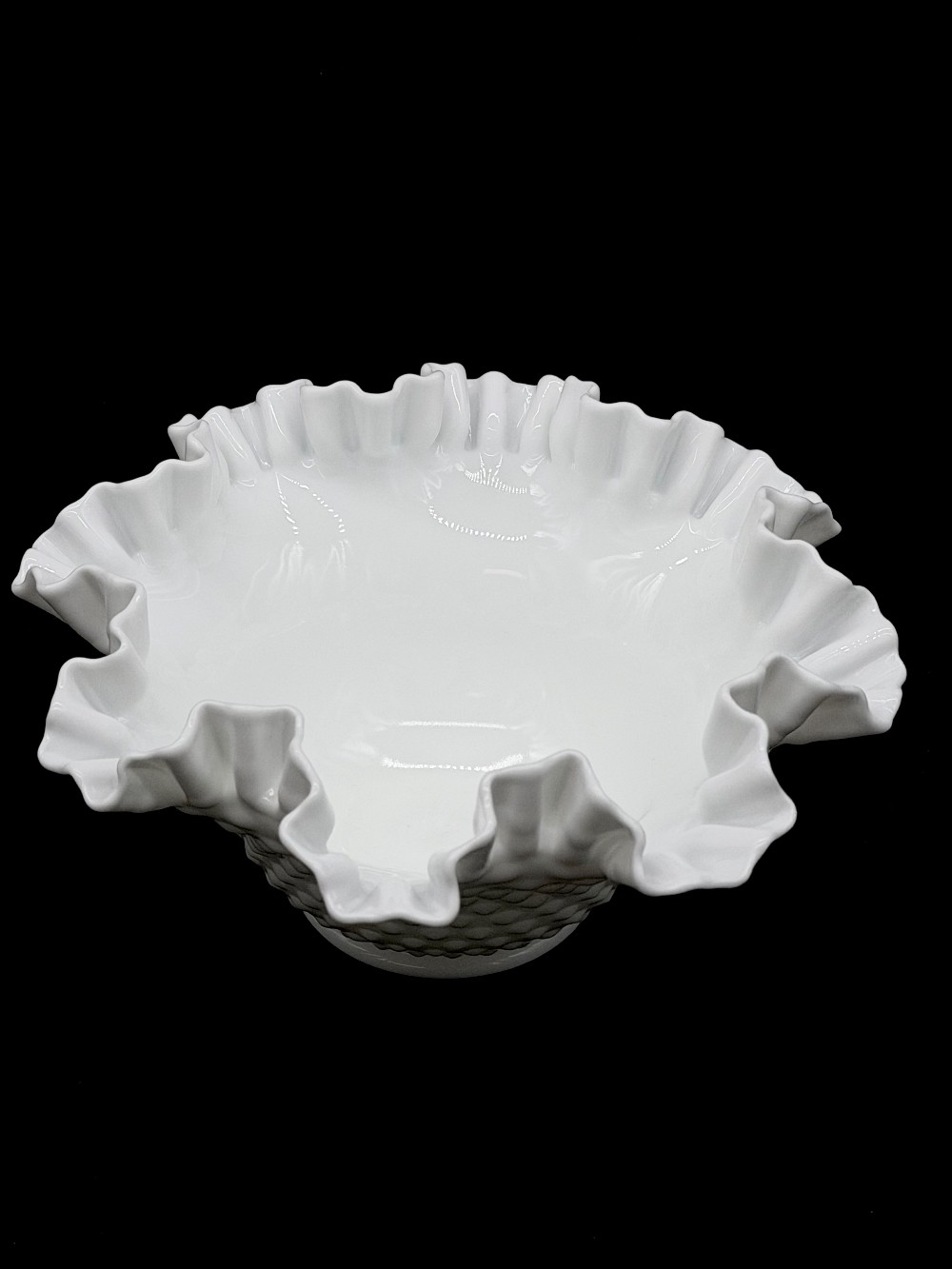 Fenton Large Hobnail Milk Glass Bowl With Ruffle Edge