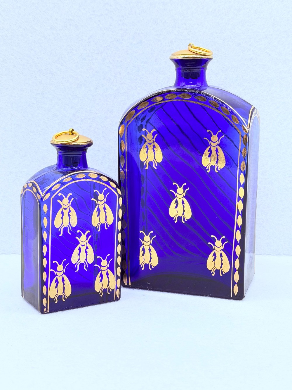 Vtg Napoleonic Cobalt Blue Bee  Set of 2 Jars