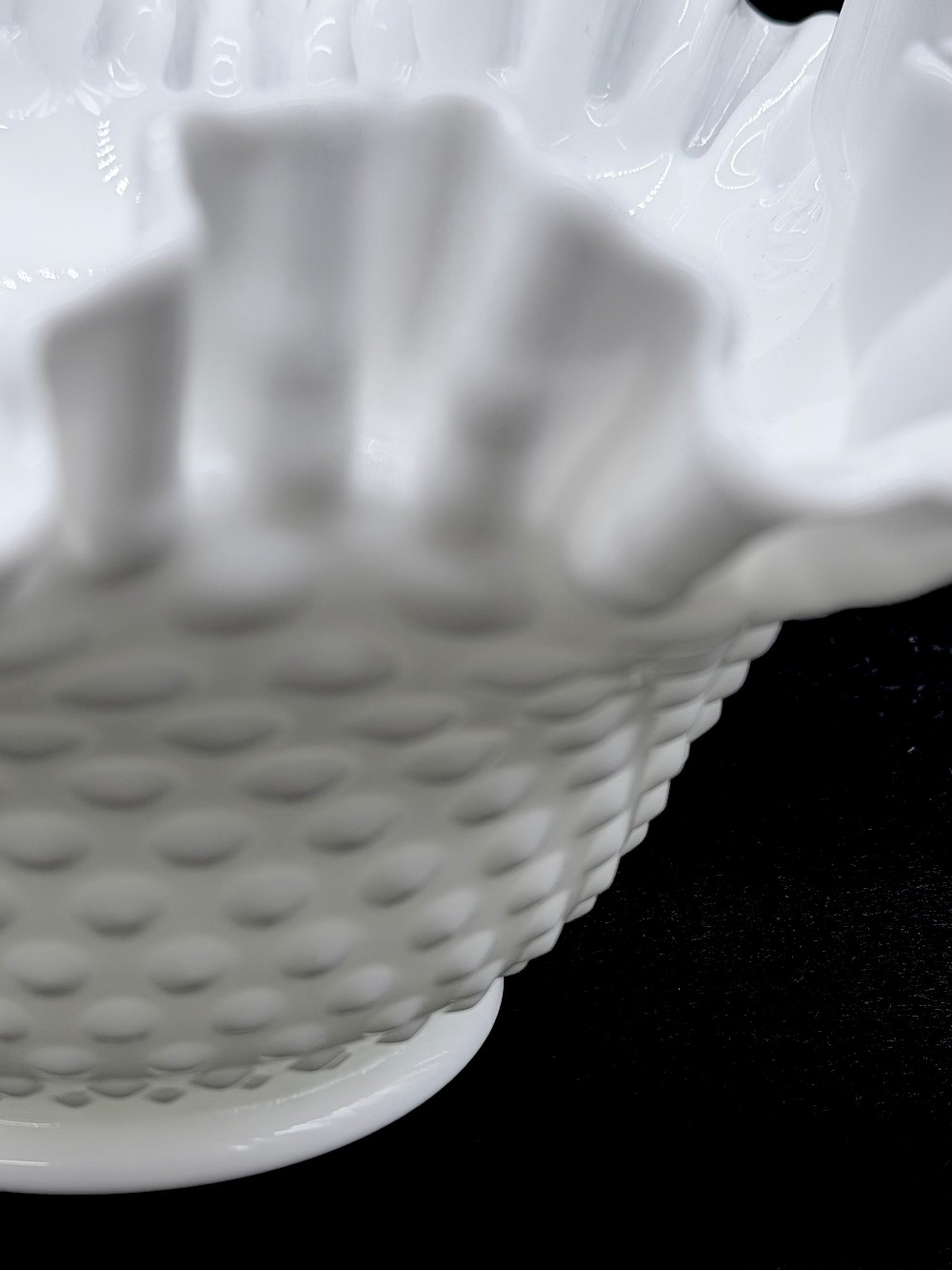 Fenton Large Hobnail Milk Glass Bowl With Ruffle Edge