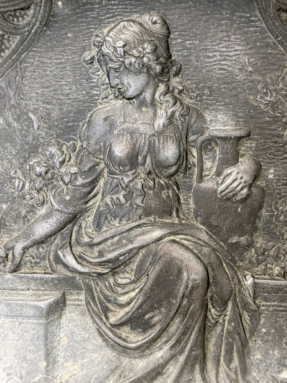 Vtg Art Nouveau Heavy Pewter Charger Nymph w/Pitcher