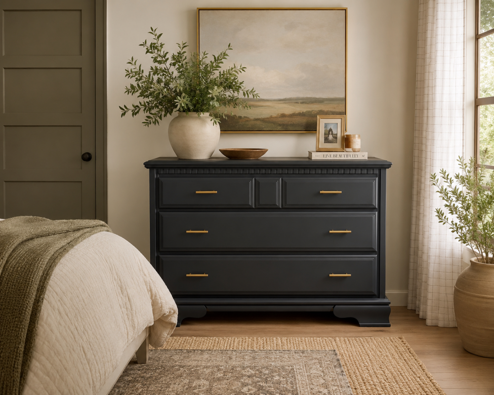 black rustic dresser for Bedroom, Storage Cabinet with 6 Drawer, 47.2"H  15.75"W  35.43"D Due to its lightweight and portable design Chris Rustic Lodge Black Oak