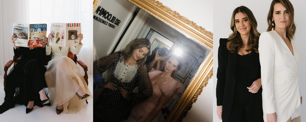A three photo collage of Kristie and Alexa wearing luxury consigned clothing.