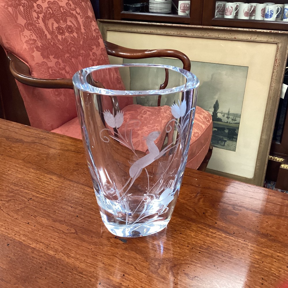 6274-36 Vintage Engraved Deer Crystal Cut Vase
